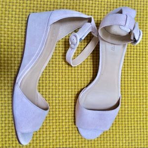 New J. Crew Blush Suede Laila Sandal Wedges, 8.5